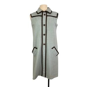 VTG Teal Traina New York Sleeveless Shift Dress Blue Brown Mod 60s 70s, 40 bust